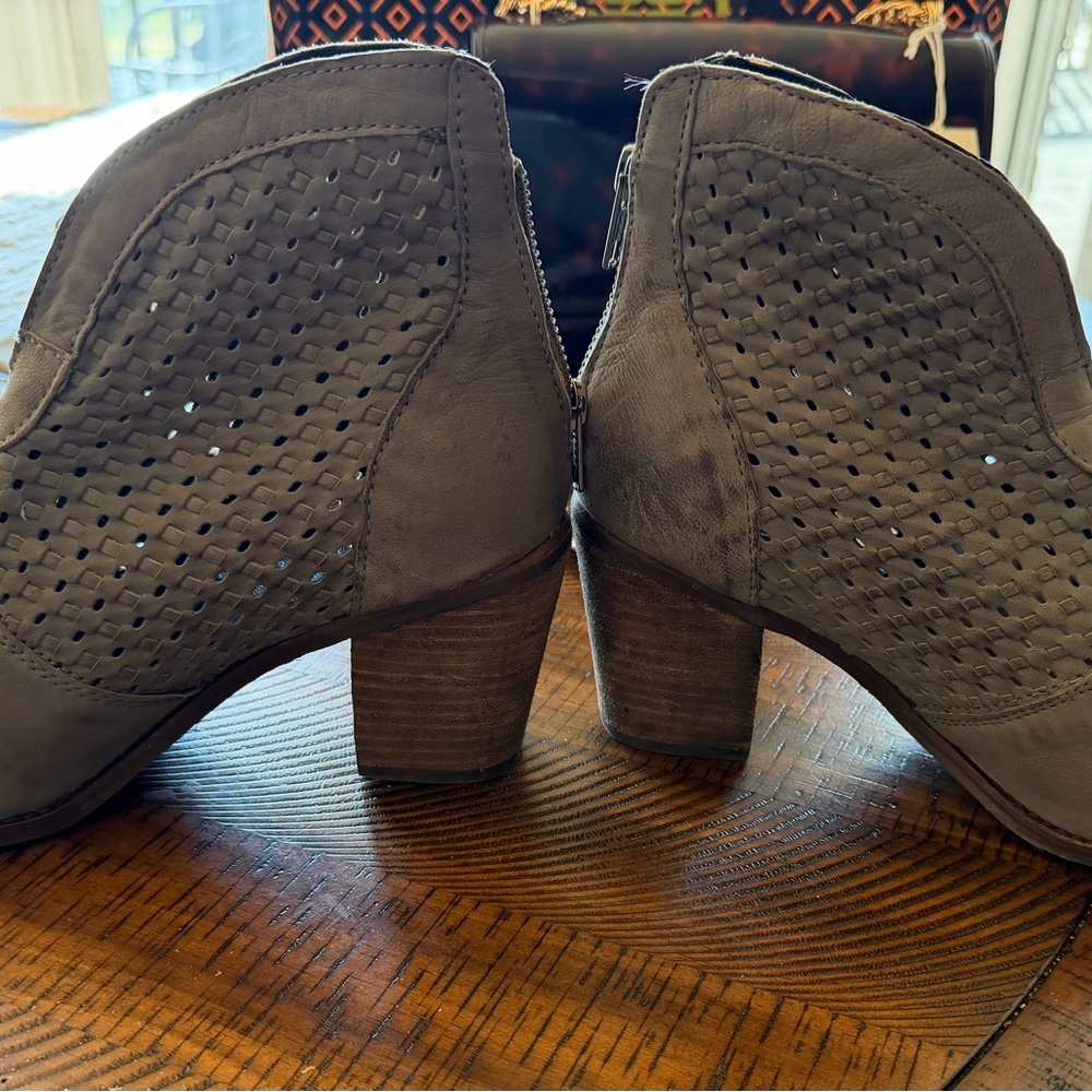 Stylish Perforated Ankle Booties - Charcoal